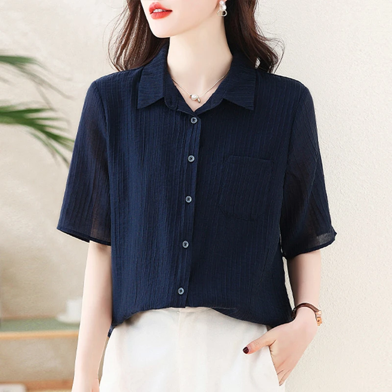 大码衬衫女2025新款夏季修身显瘦遮肉衬衣气质上衣