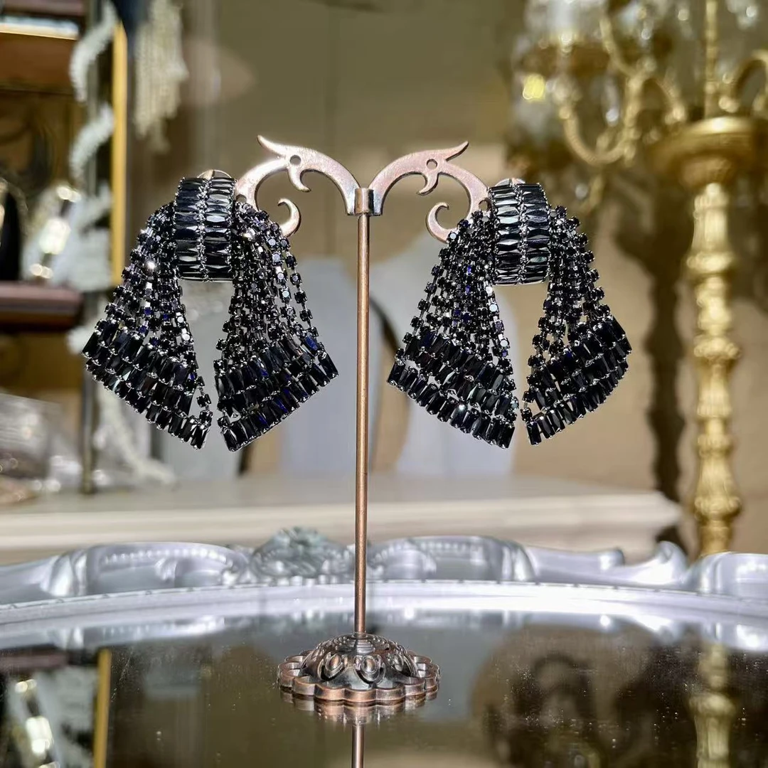 铜合金玻璃耳饰 【26181黑耳环】瑾瑟异域宫廷复古耳环设计师原创