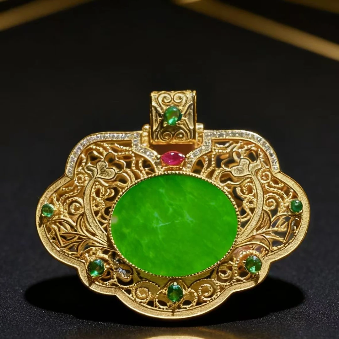 天然缅甸翡翠a货 s925银镶嵌吉祥如意款式吊坠