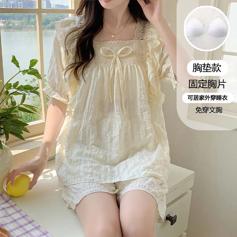 【星】带胸垫睡衣女款夏季短袖公主风可爱夏天甜美家居服套装1042
