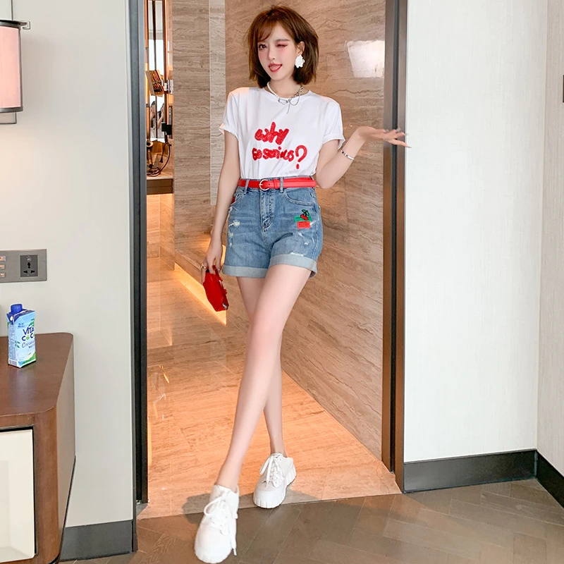 时尚字母T恤上衣女夏新T4989