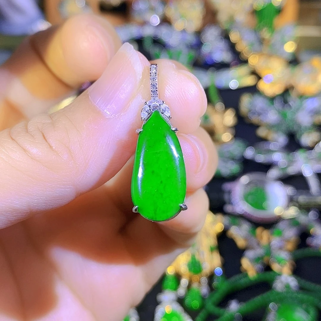 吊坠(不含链)银S925镶嵌翡翠