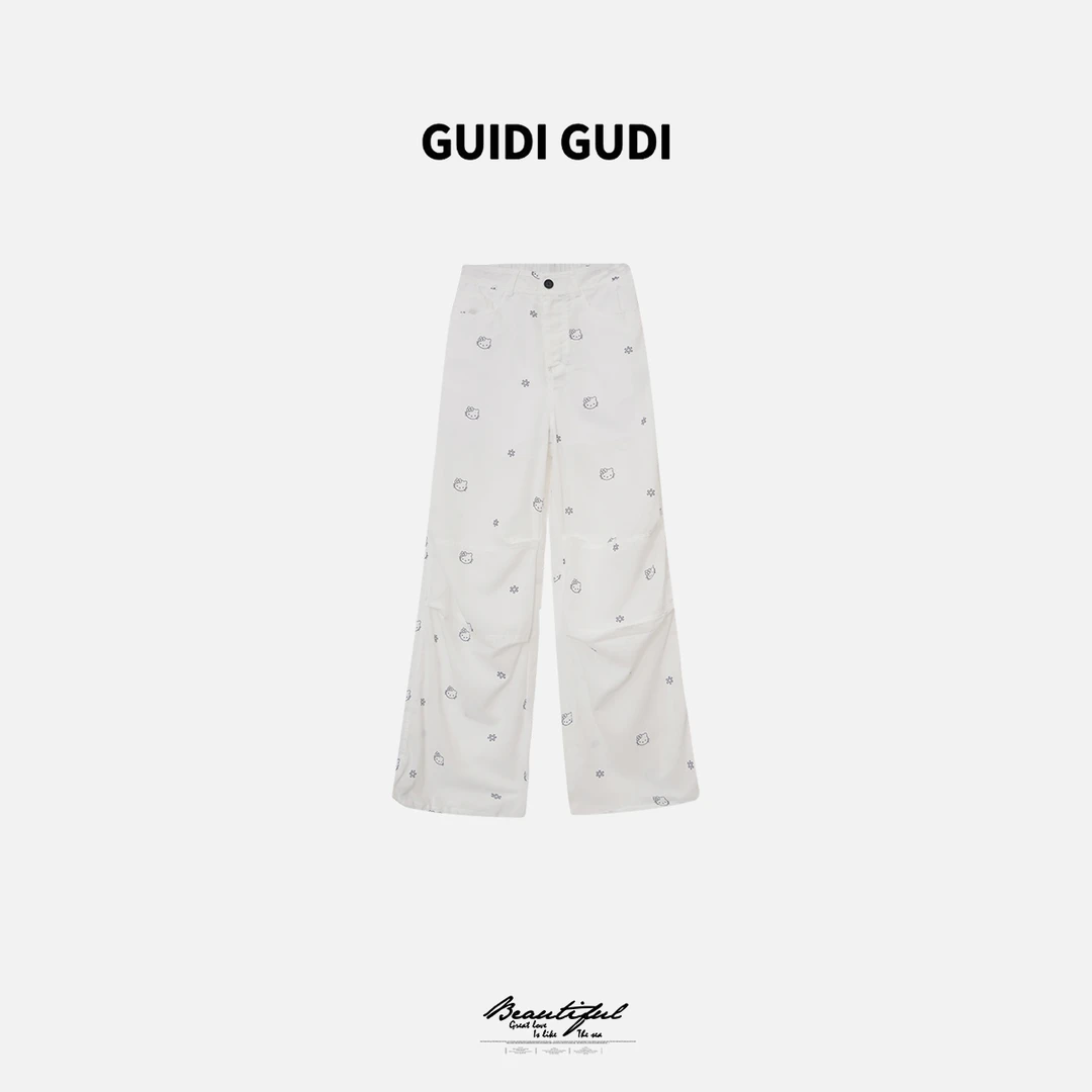 GUIDI GUDI【喵星】女人味时尚高腰休闲裤/黄加蓝