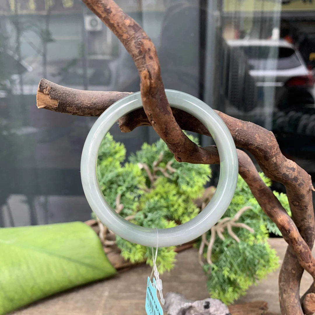 翡翠天然手镯53天然缅甸翡翠手镯蓝色翡翠手镯3509翡翠飘绿平安镯
