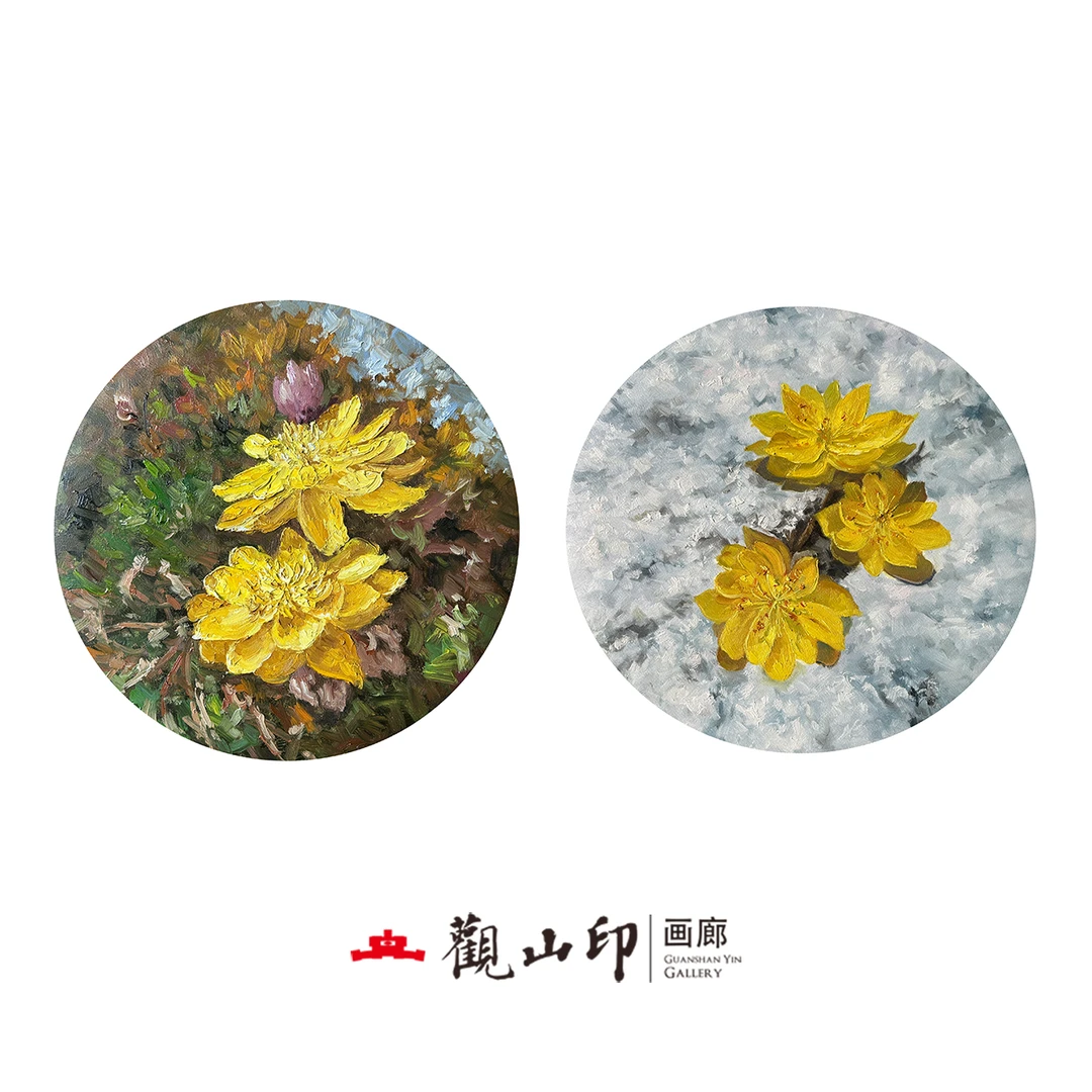 H原创手绘风景油画39x39cm花卉作品两幅9302