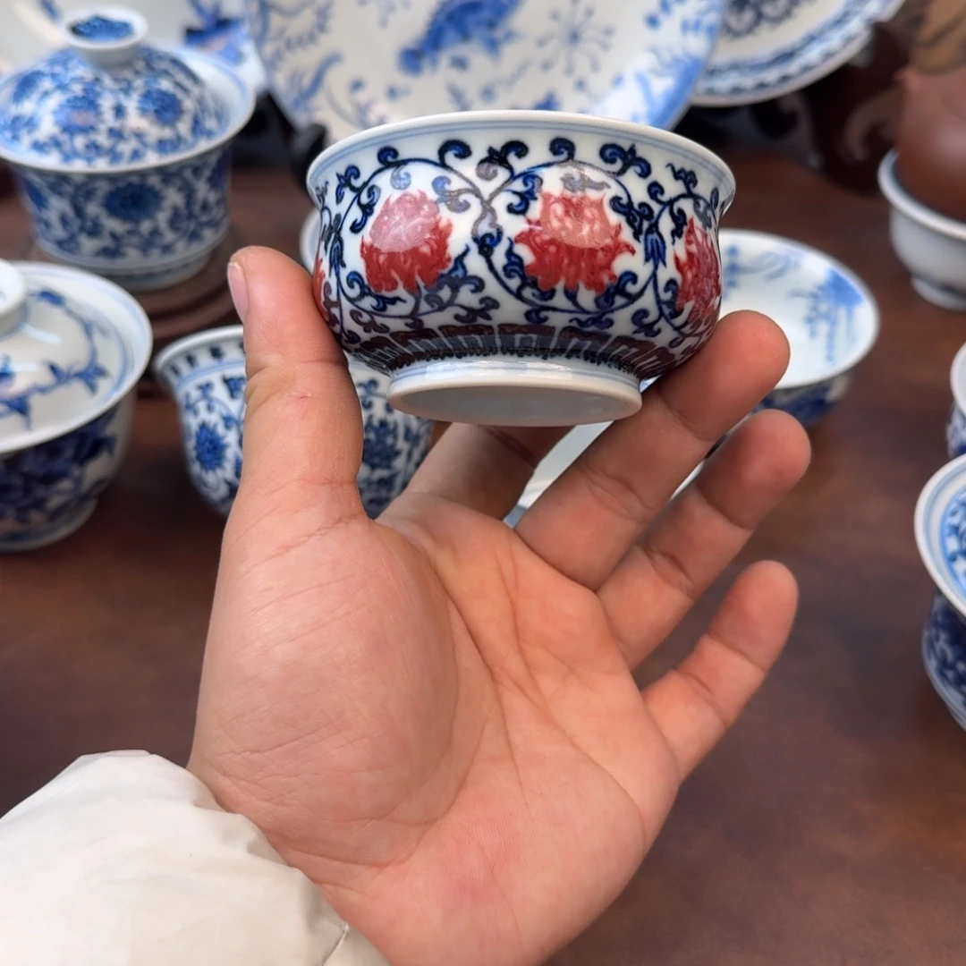 摆件陶釉里红卢氏杯手绘