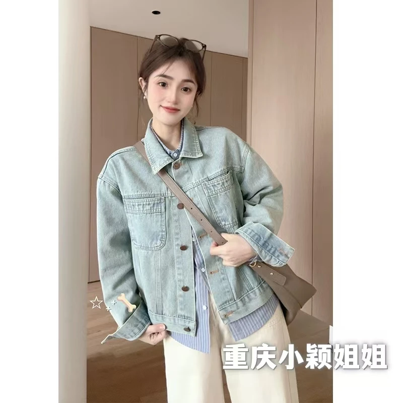 小众新款港风复古chic高级感炸街盐系韩版网红宽松休闲牛仔外套女