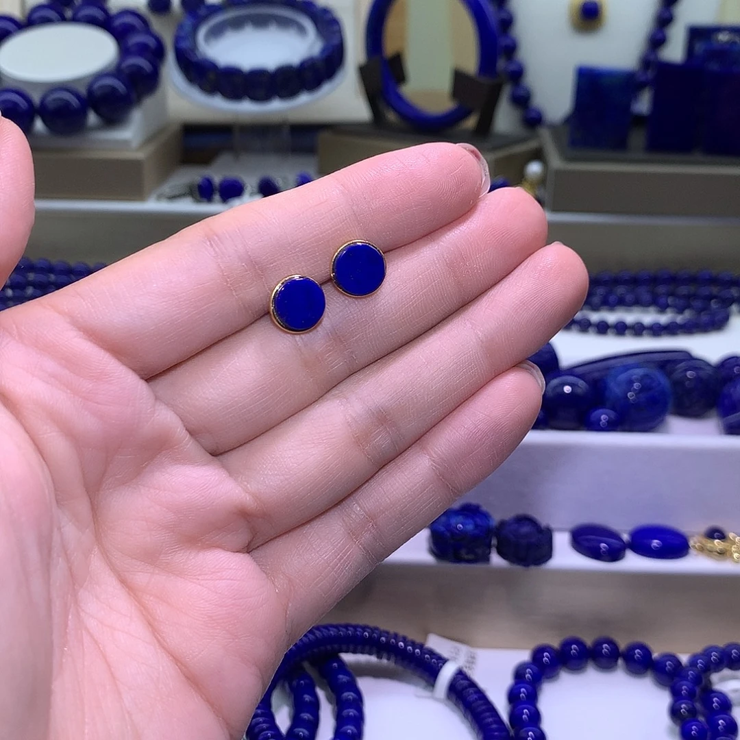 青金石合金天然原矿耳钉