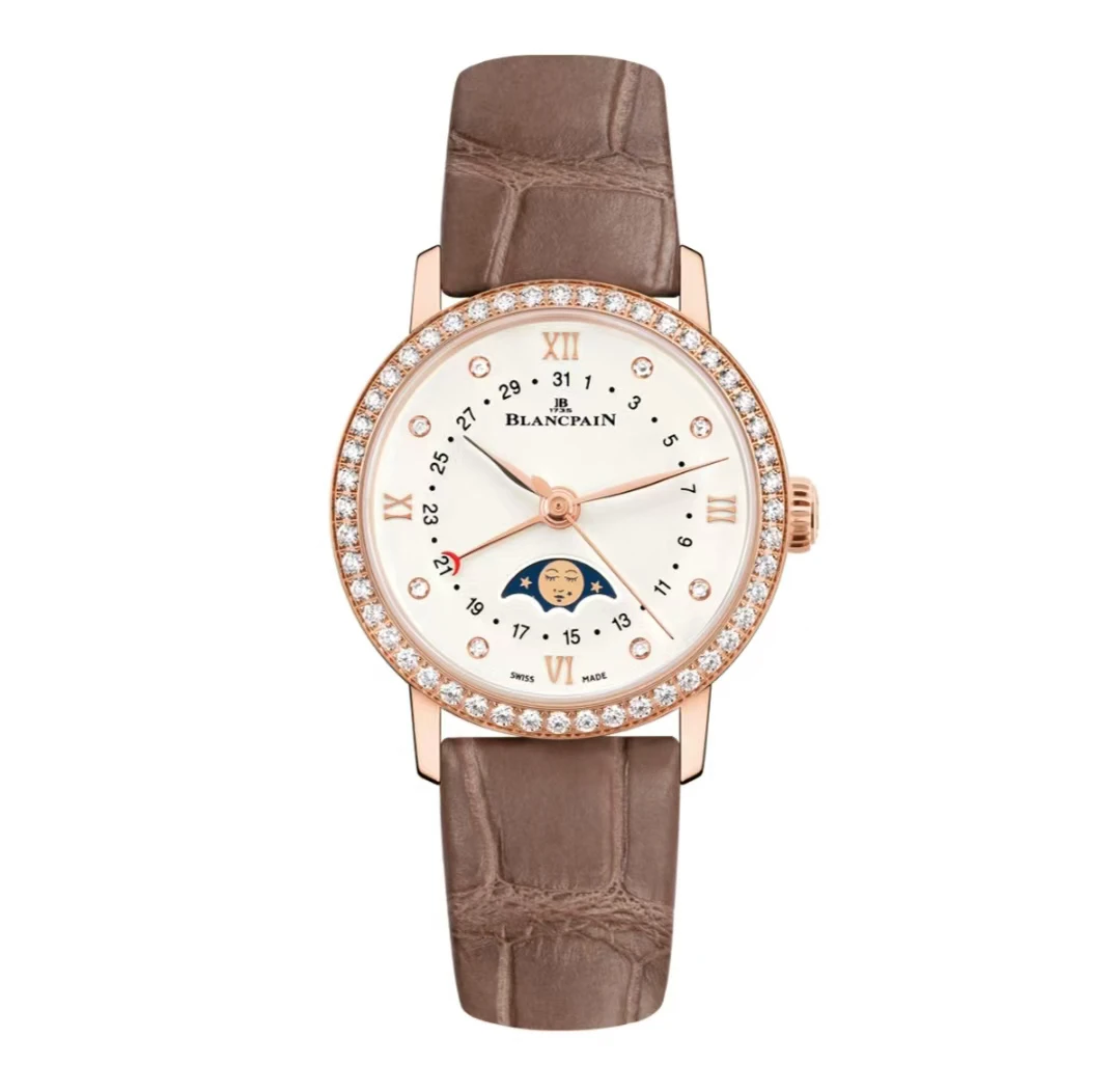 99新 宝珀 月亮美人6106-2987-55A原钻18k玫瑰金29盘机械23年全套