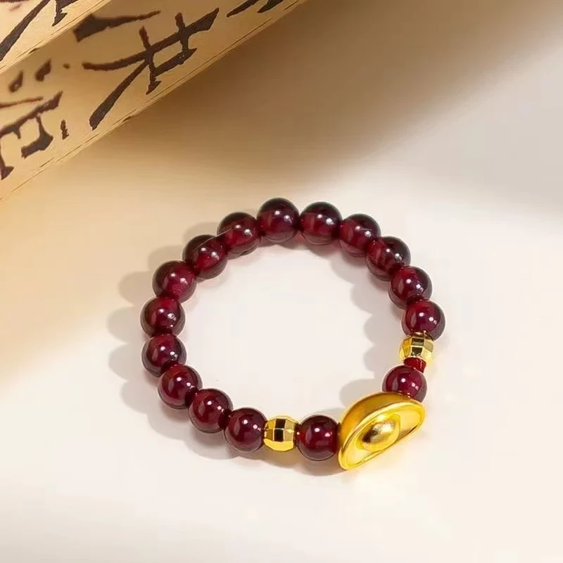 （黄金补贴L1）足金元宝搭配天然石榴石戒指带证书戒指