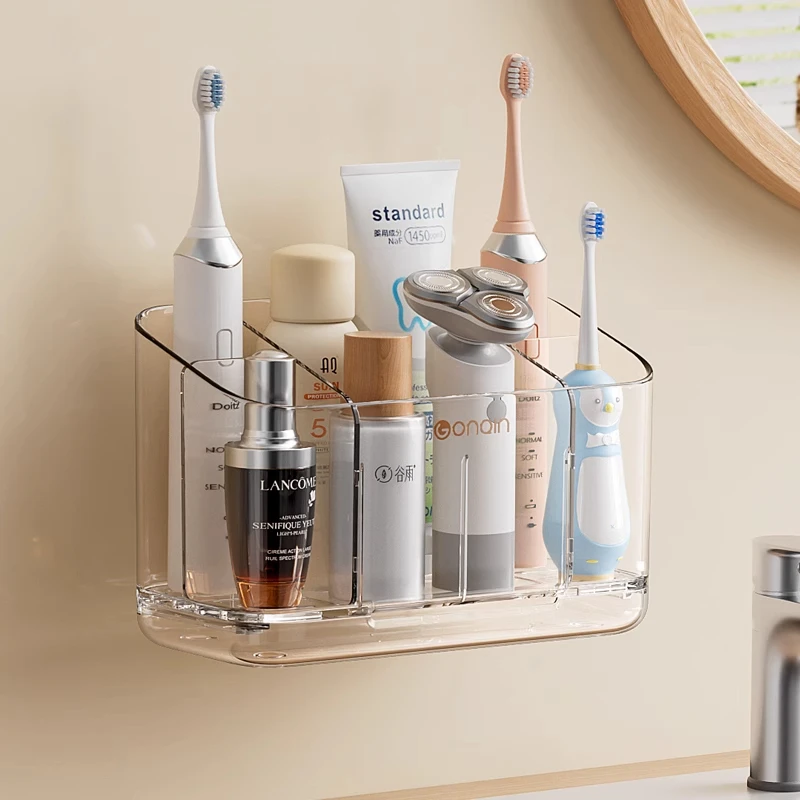 牙刷收纳架壁挂卫生间墙上收纳神器免打孔分格电动牙刷牙膏置物架