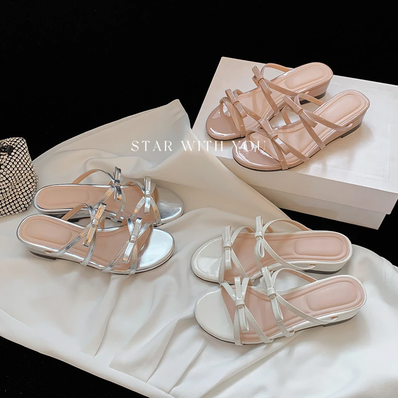 【STAR】法式仙女风蝴蝶结坡跟高级感交叉带坡跟露趾后空凉鞋3.5cm