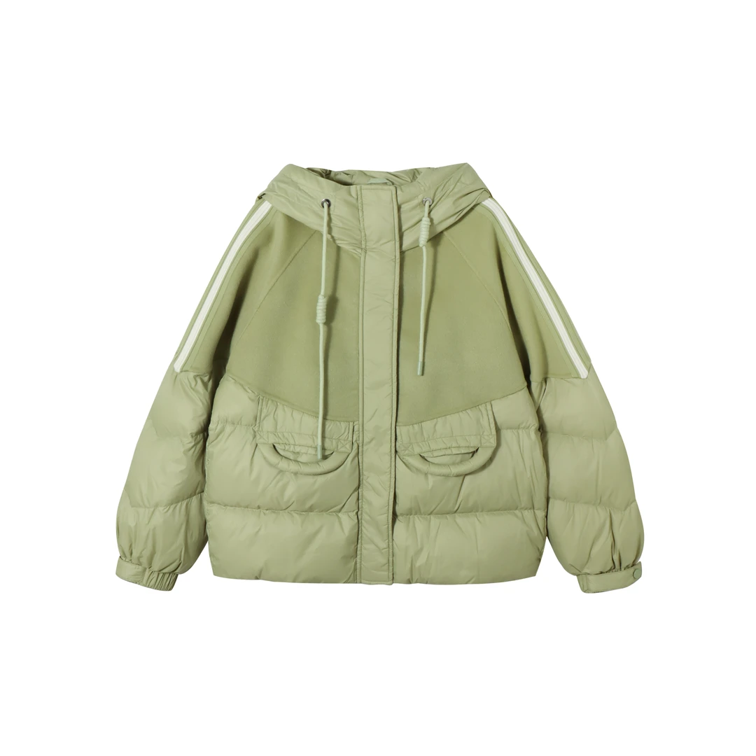 【彦希老师严选】时尚休闲羊毛拼接连帽短外套百搭加厚抽绳