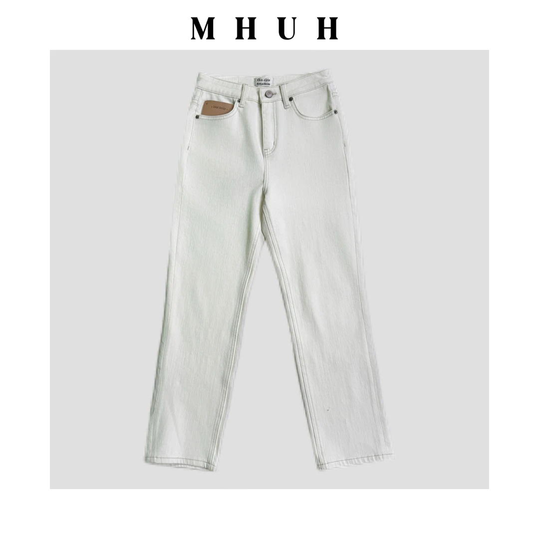 【JOYE】冬季加绒磨毛弹力高级显瘦百搭白色直筒女牛仔裤ABQY090