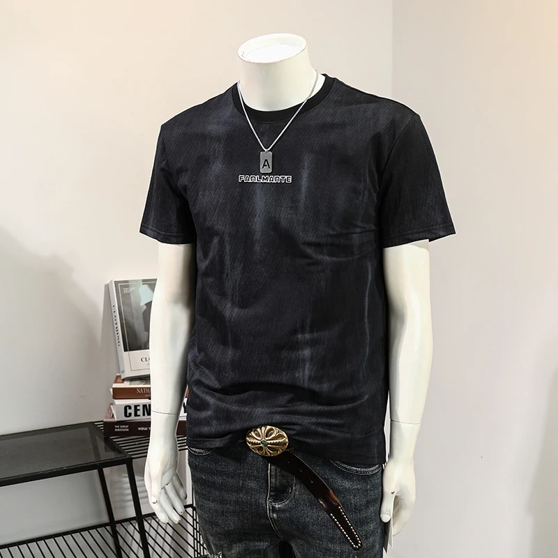 劳玛杜伽夏季短袖t恤透气薄款上衣简约字母帅气修身凉感男士上衣