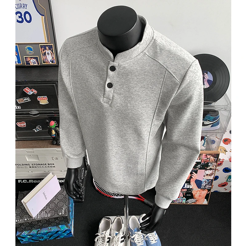 POLO衫亨利领男装长袖T恤秋季潮牌美式破解结构拼接设计正肩卫衣