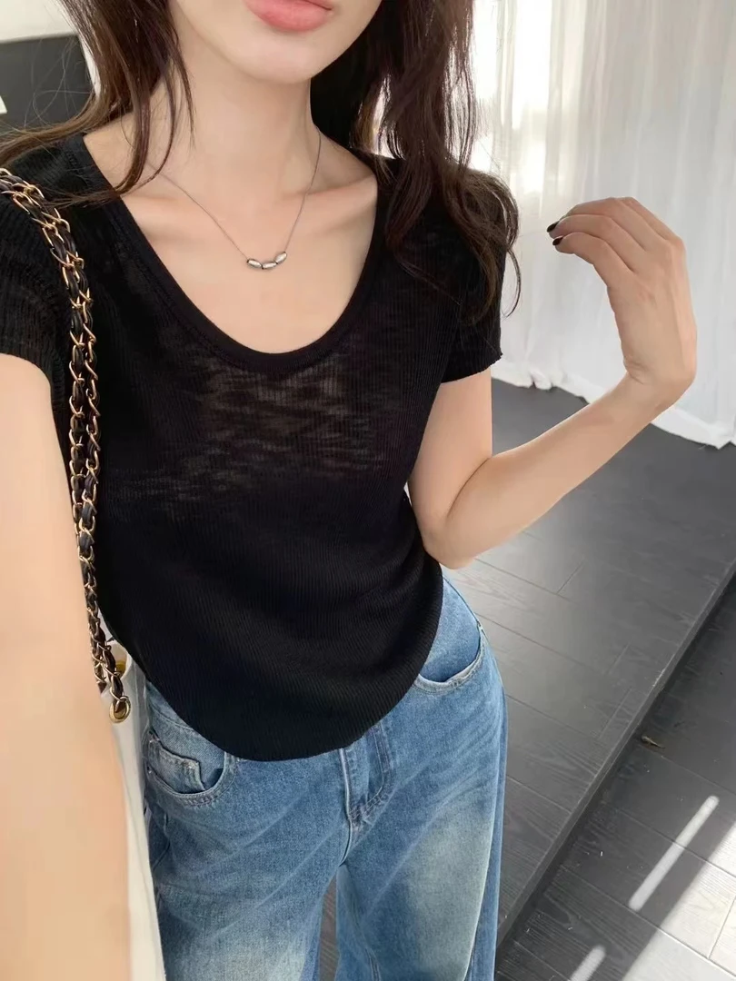 夏季微透圆领简约短袖（653）