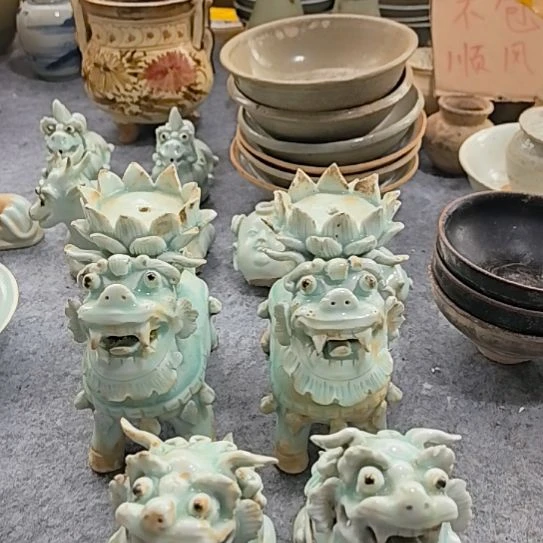 棉麻陶*阁麒麟狮子各一对全品