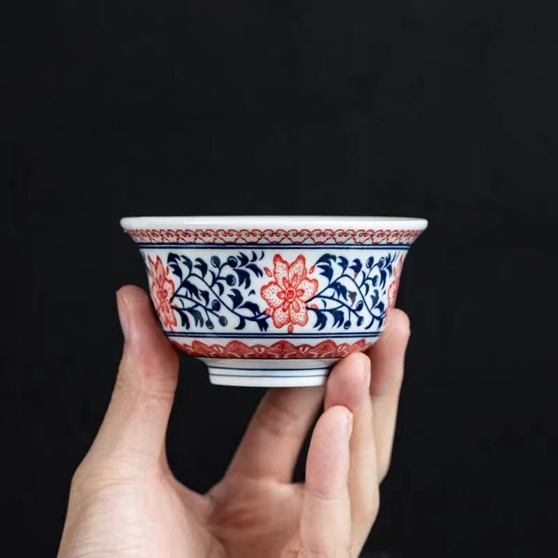 复古青花釉里红压手杯家用个人茶具茶杯