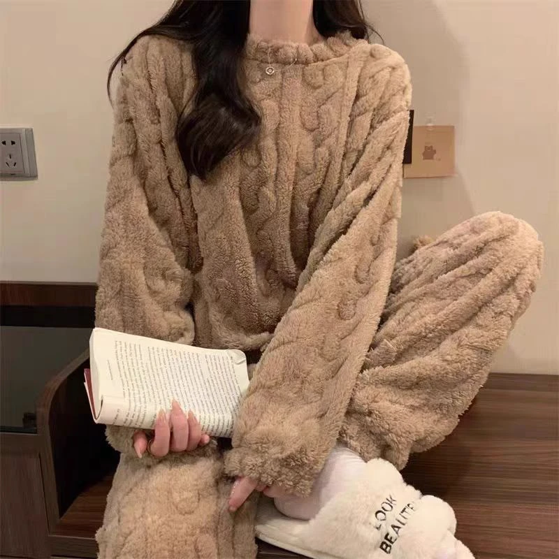 新款秋冬季长百搭袖ins加加厚女士厚甜美保暖睡衣宽松13