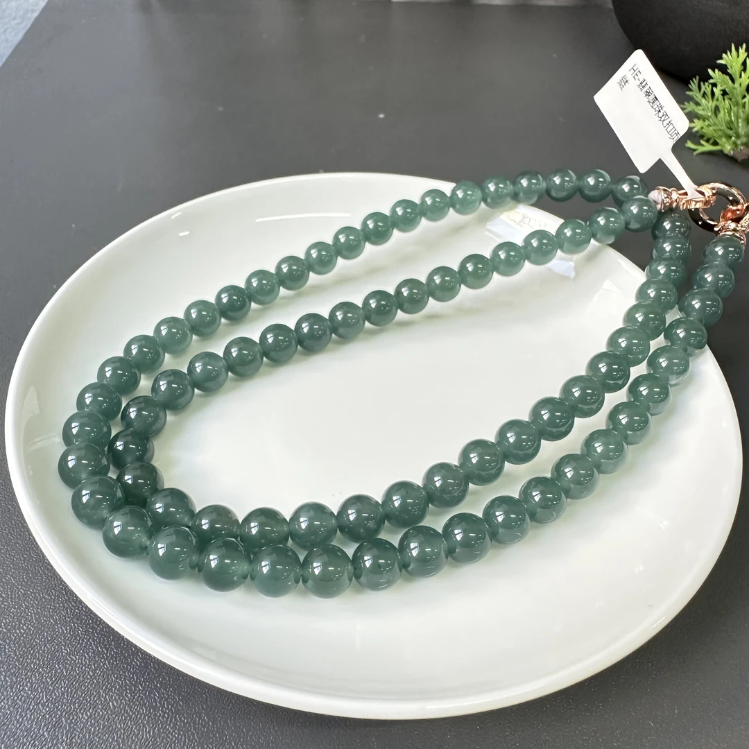 翡翠圆珠双扣项链7.8mm