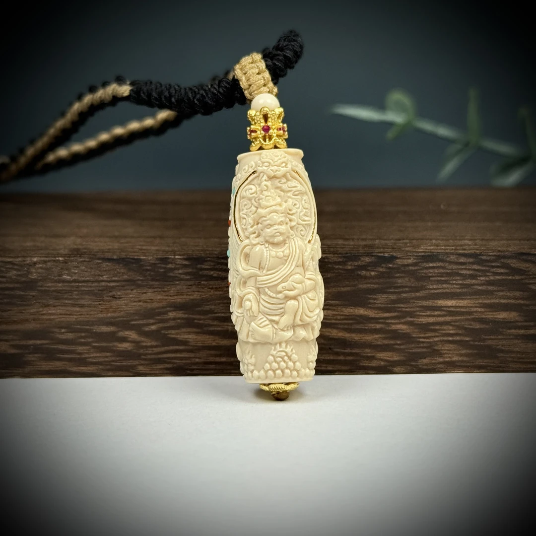 H78-41天然猛犸 雕刻黄财神约13×33mm支持鉴定假一罚十