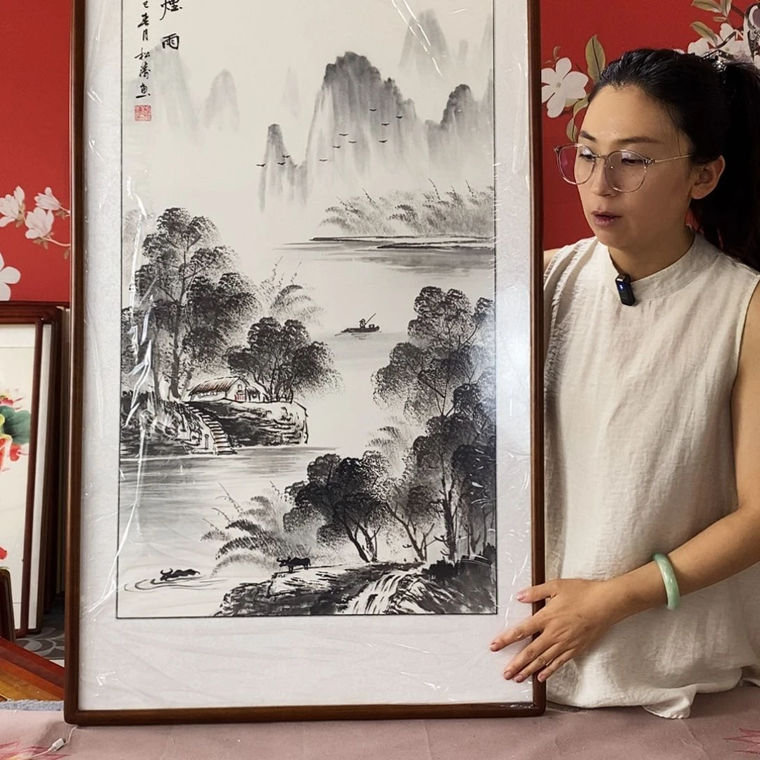 国画手写手绘国画作品62✖️122带框包邮