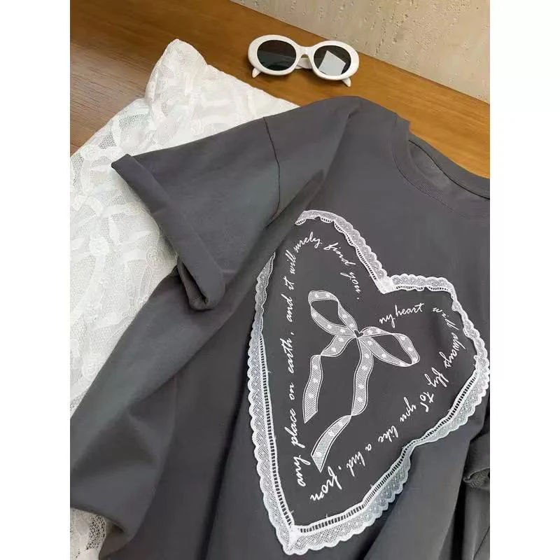 【仙仙推荐】韩系爱心蕾丝t恤56810