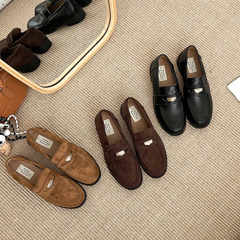 棕色复古粗跟玛丽珍小皮鞋女金币乐福鞋豆豆鞋春秋新款英伦风单鞋