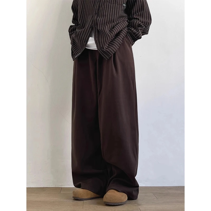 美拉德穿搭冬季日系复古加厚毛呢休闲裤男直筒宽松阔腿百搭西裤潮