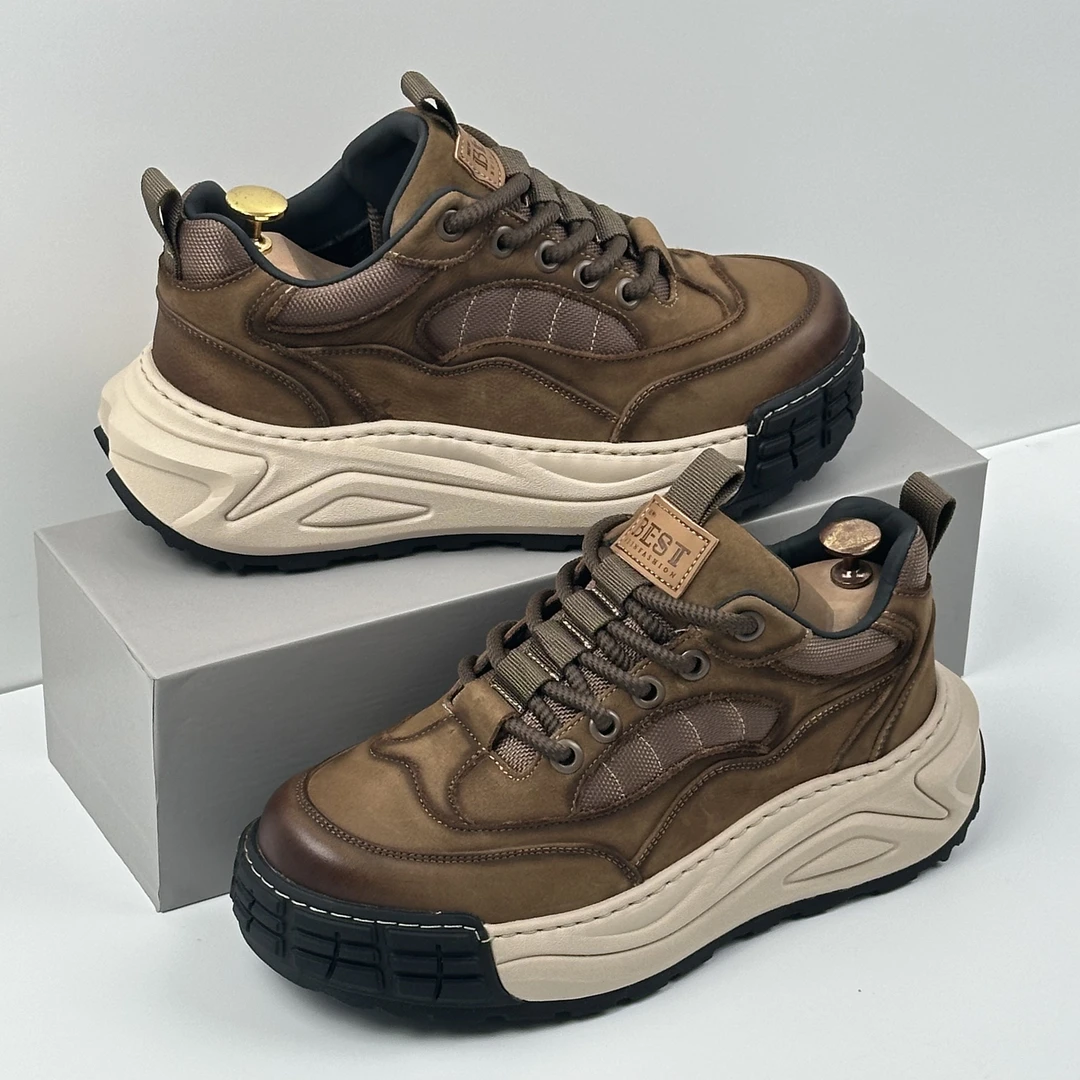 头层牛皮2025秋冬新款板鞋真皮厚底增高时尚休闲百搭复古轻奢男鞋