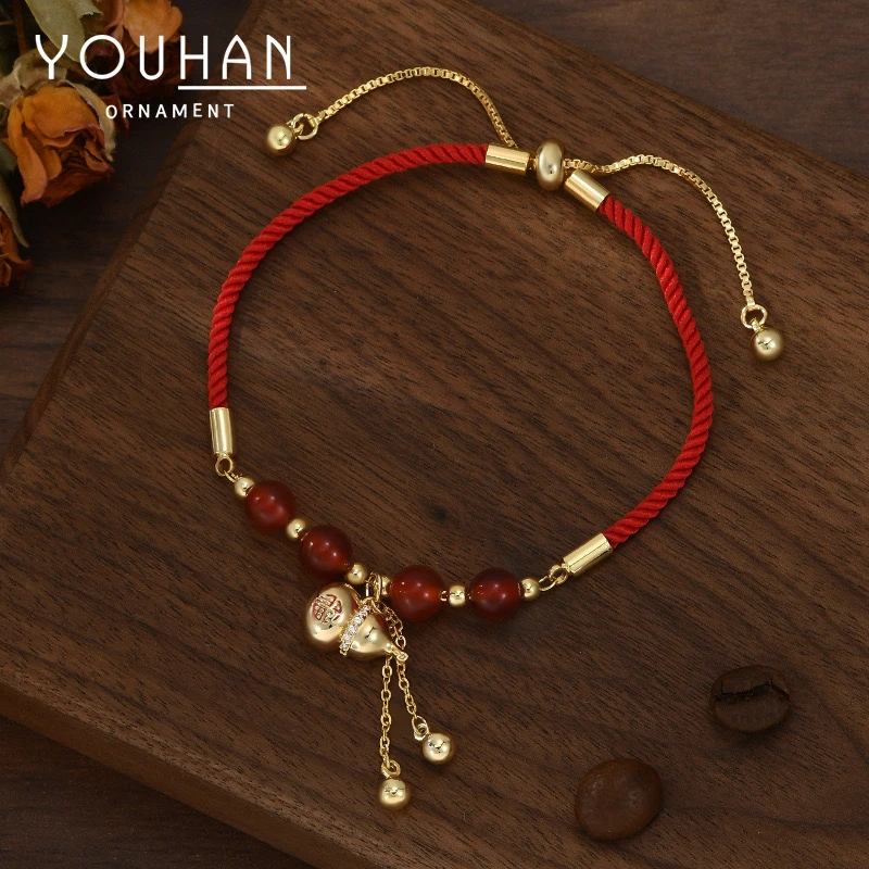 铜合金手链 《货号8939》国风年款红绳葫芦手链