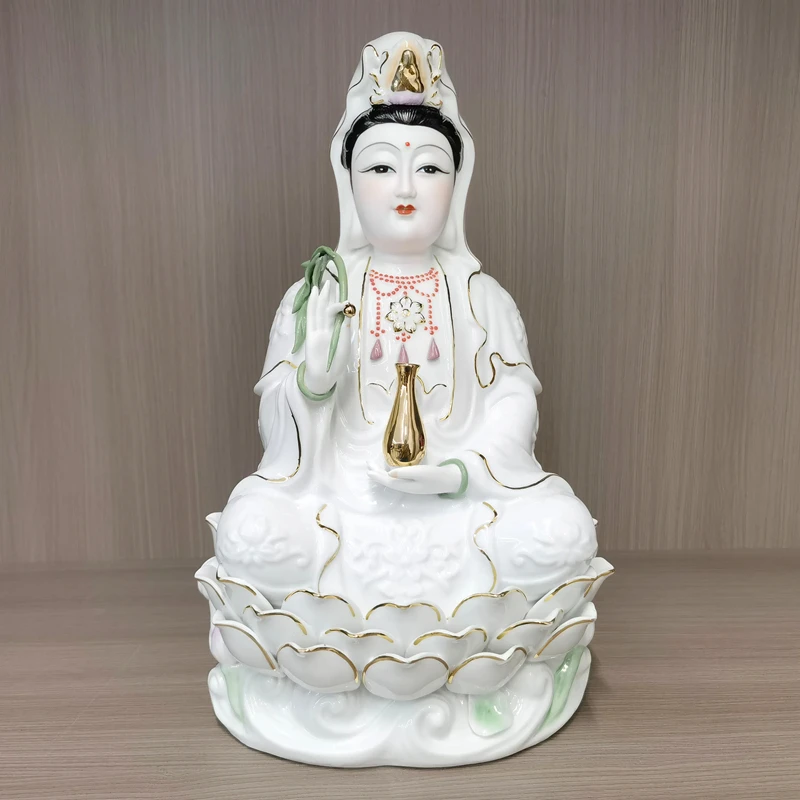 观世音菩萨坐莲观音菩萨瓷像摆件客厅家用佛像观世音菩萨