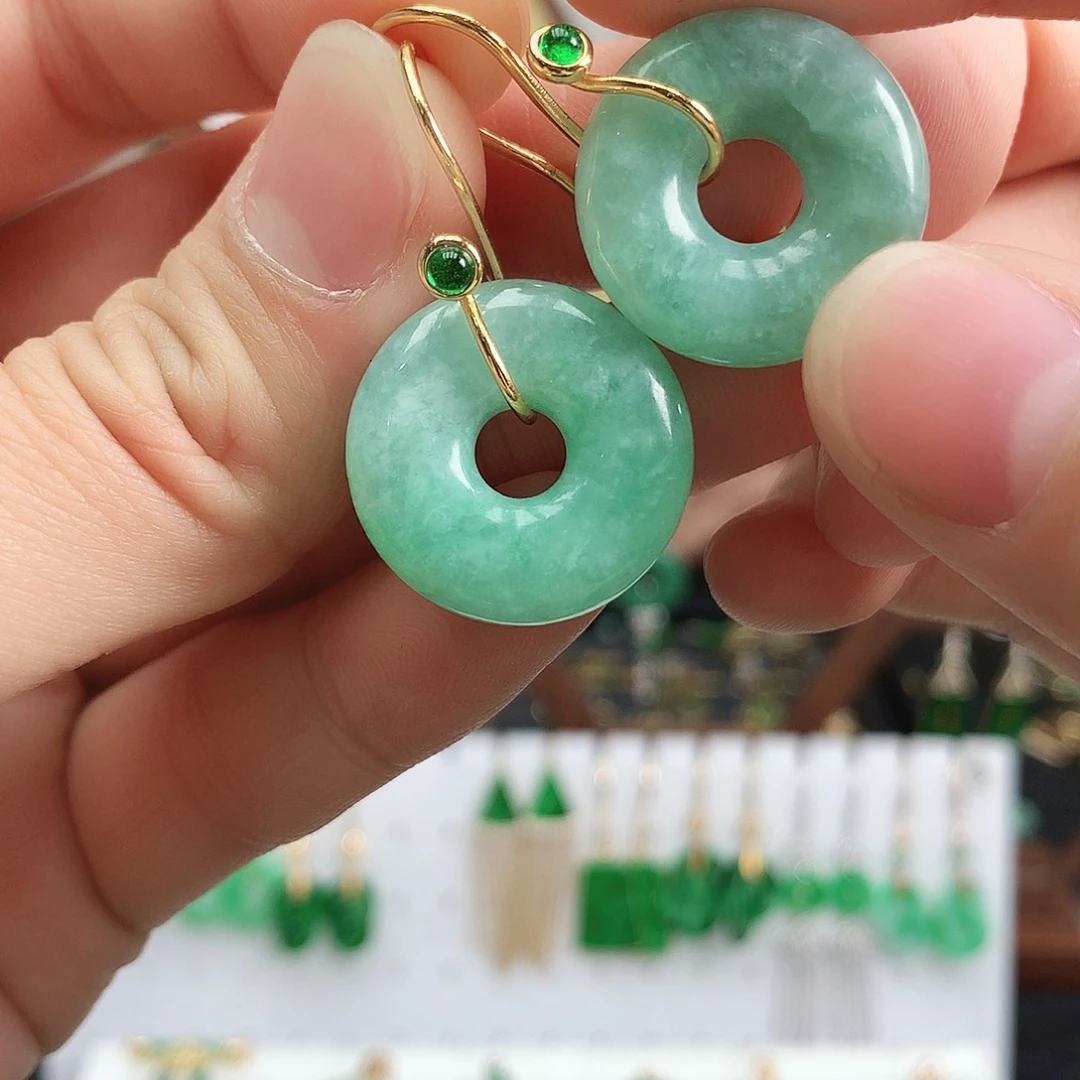 翡翠耳饰银S925镶嵌耳饰
