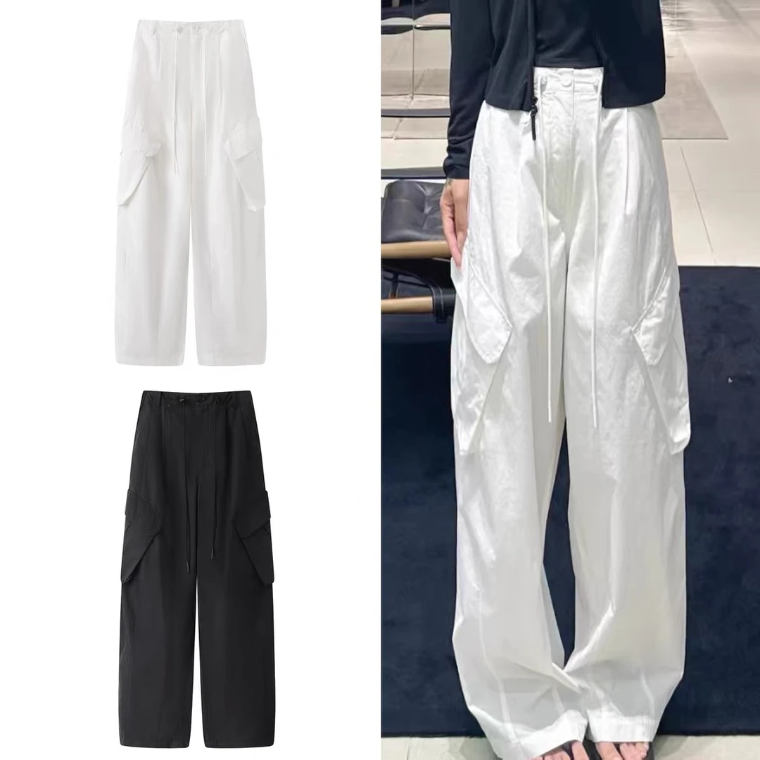 2353原单商场同款时尚气质百搭松紧高腰抽绳大口袋阔腿裤