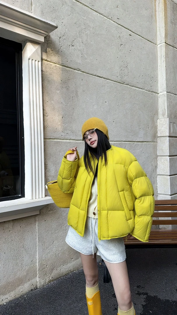 《亮哥欧货女装》新款休闲简约时尚厚款黄色短款羽绒服85106-J019