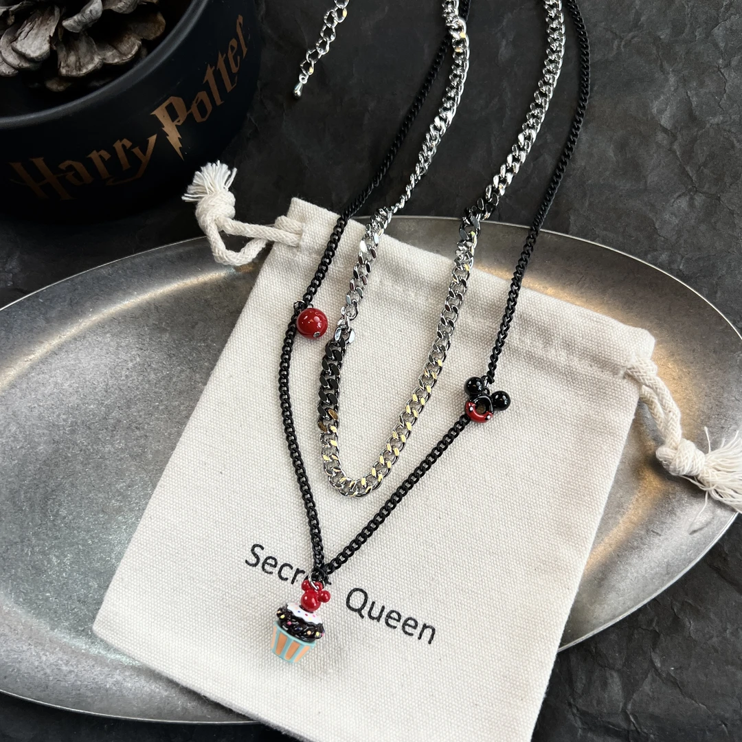 铜合金项链 小众设计米老头蛋糕双层项链AH068