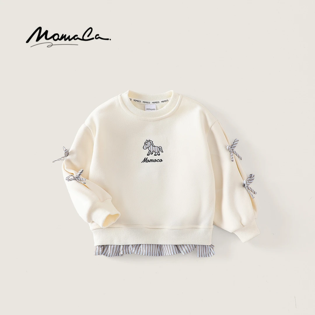 MOMOCO女童中大童冬季新款洋气保暖拼接加绒卫衣77830232020