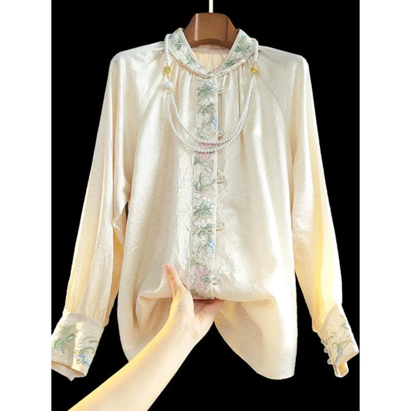 醋酸花蔓刺绣对襟上衣（码号宽松
