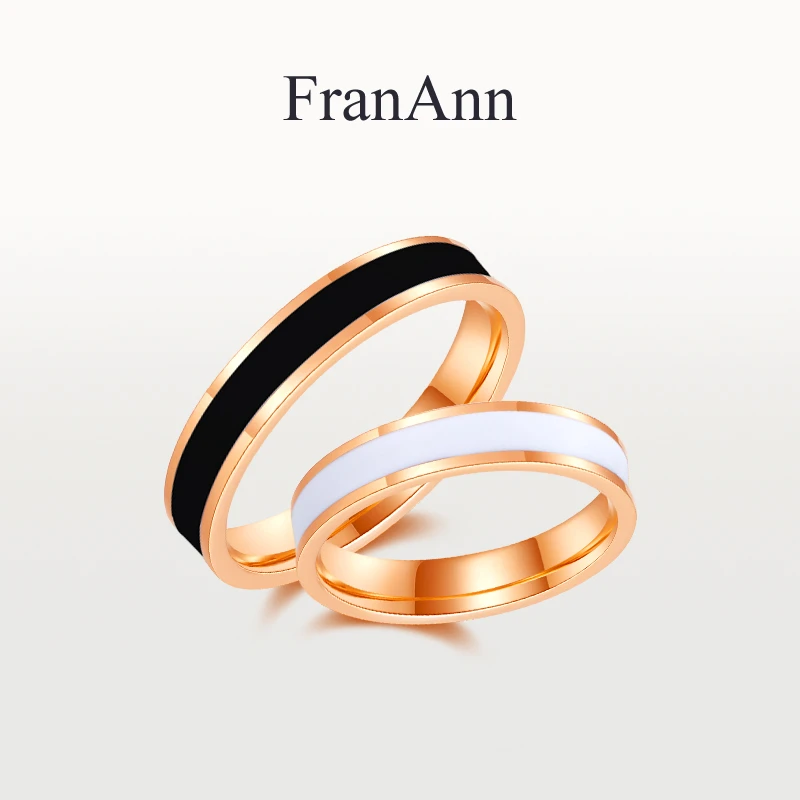 合金戒指 【经典黑白戒指】情侣对戒一对男女同款18K玫瑰金简约设计