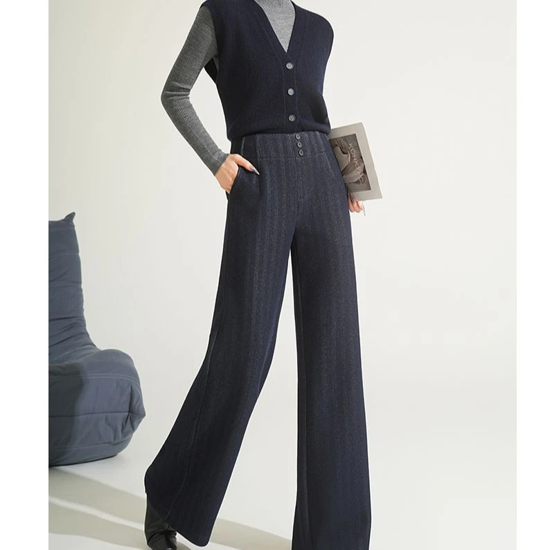 纪凡姬/8805-微喇裤女款秋冬新款休闲宽松显瘦松紧腰直筒裤