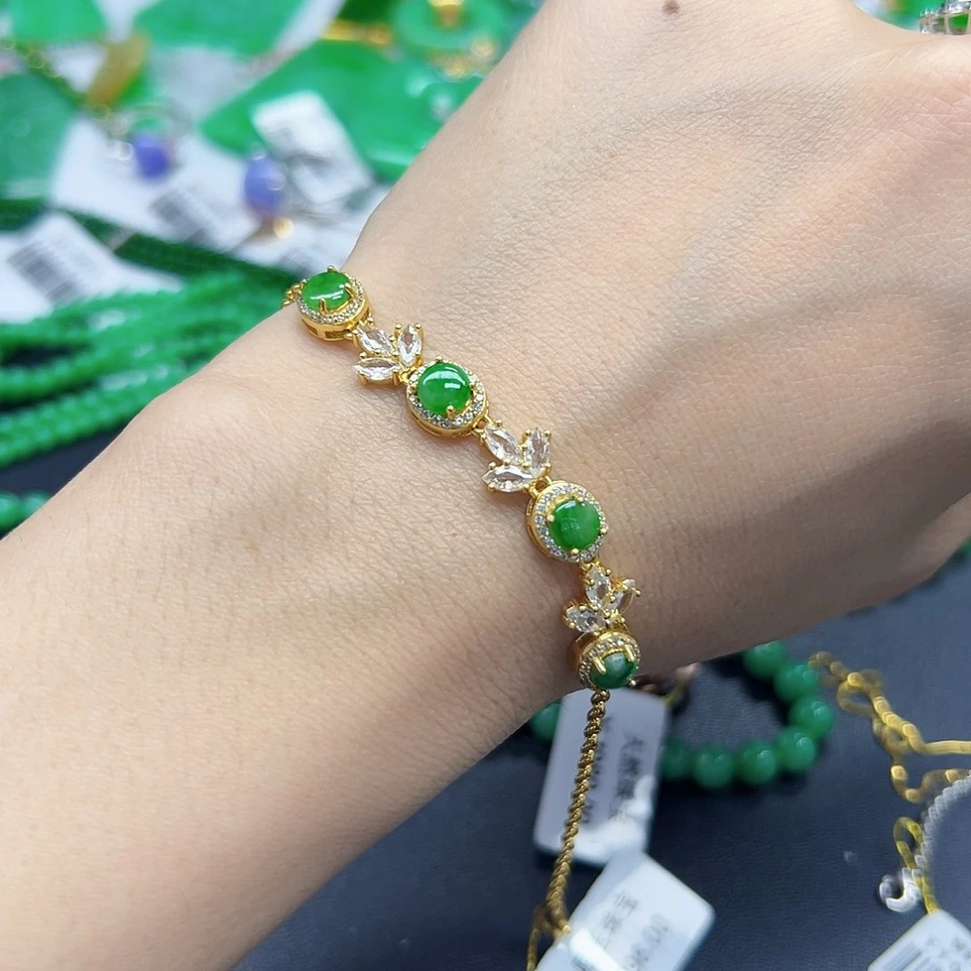 翡翠手链银S925镶嵌天然缅料A货一件