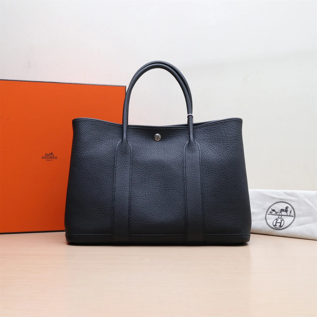 99新 Hermes/爱马仕 【黑黑】花园包 36 89黑色 Z刻 银扣