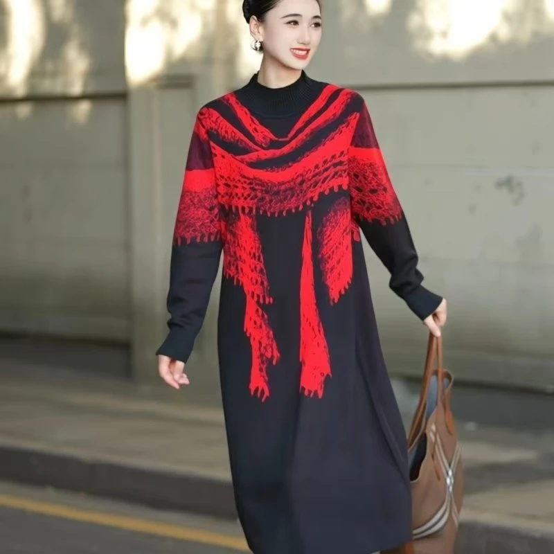 [132]秋冬季优雅时髦时尚气质网红提花工艺装优雅气质连衣裙