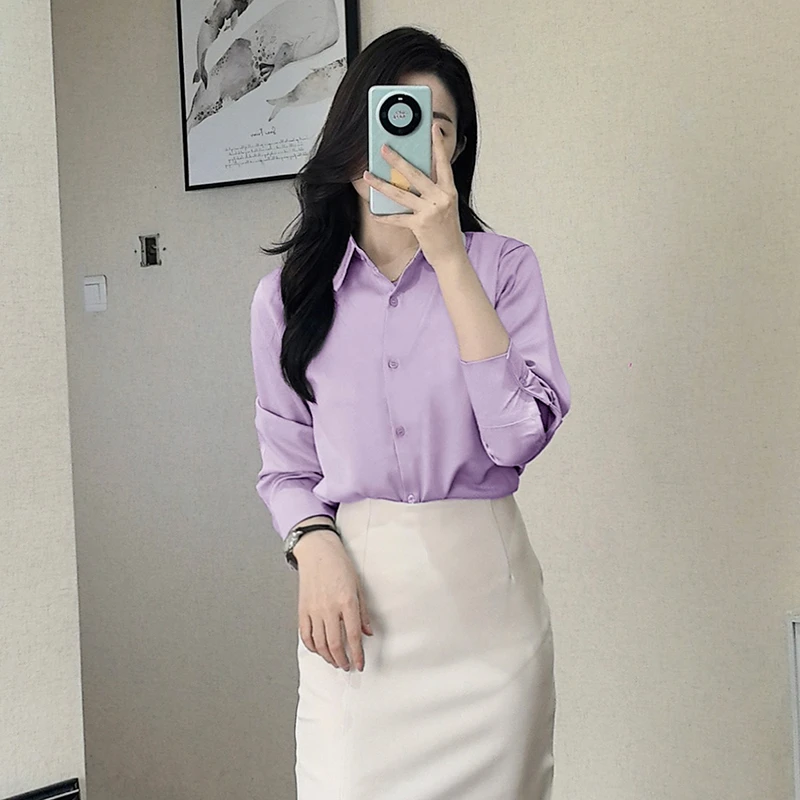 丝滑缎面衬衫女款外穿衬衣小众高级感女装紫色千金清冷感贵系上衣