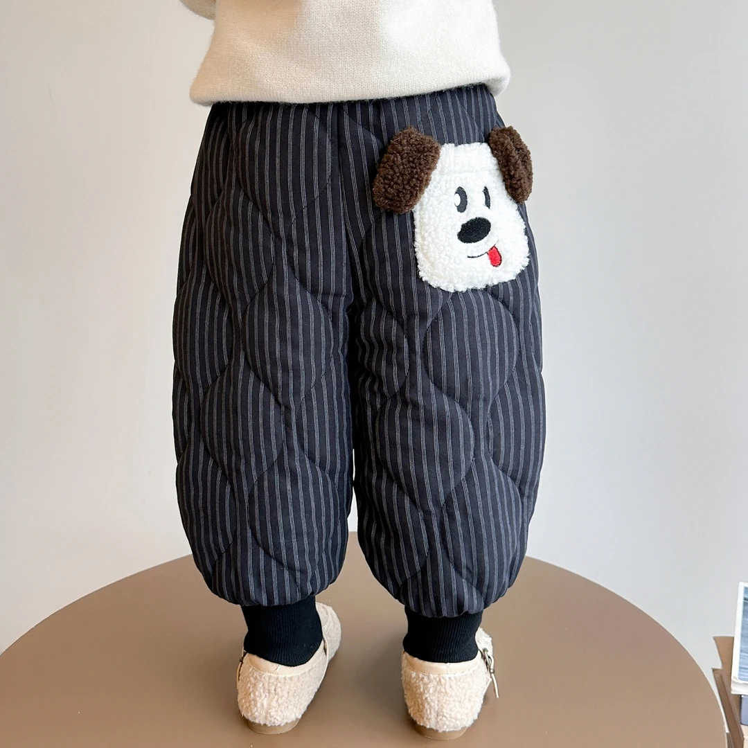 女童条纹棉裤儿童洋气时髦加绒加厚休闲裤小女孩宝宝秋冬装2025新