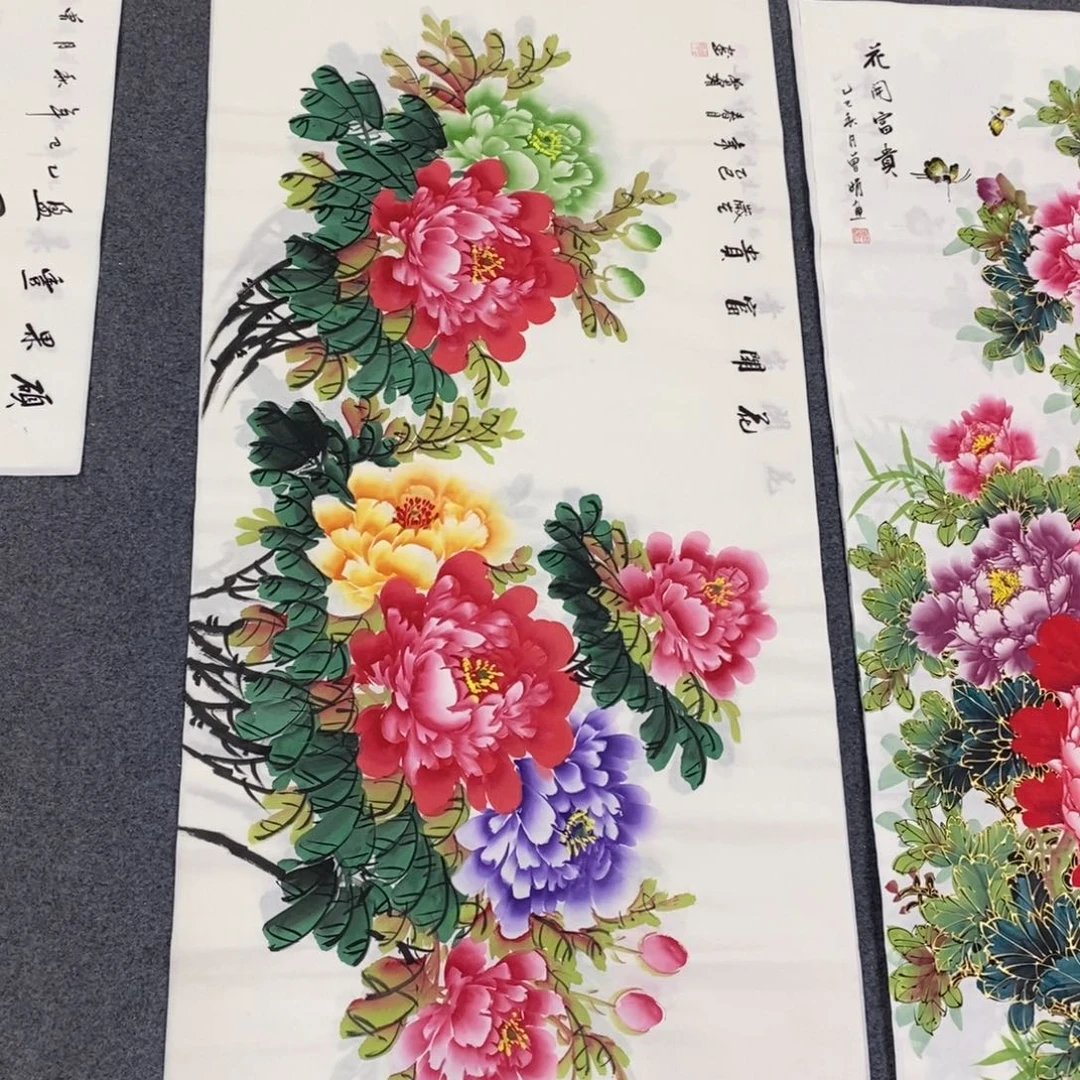 国画尺寸140✖️70四尺手绘牡丹