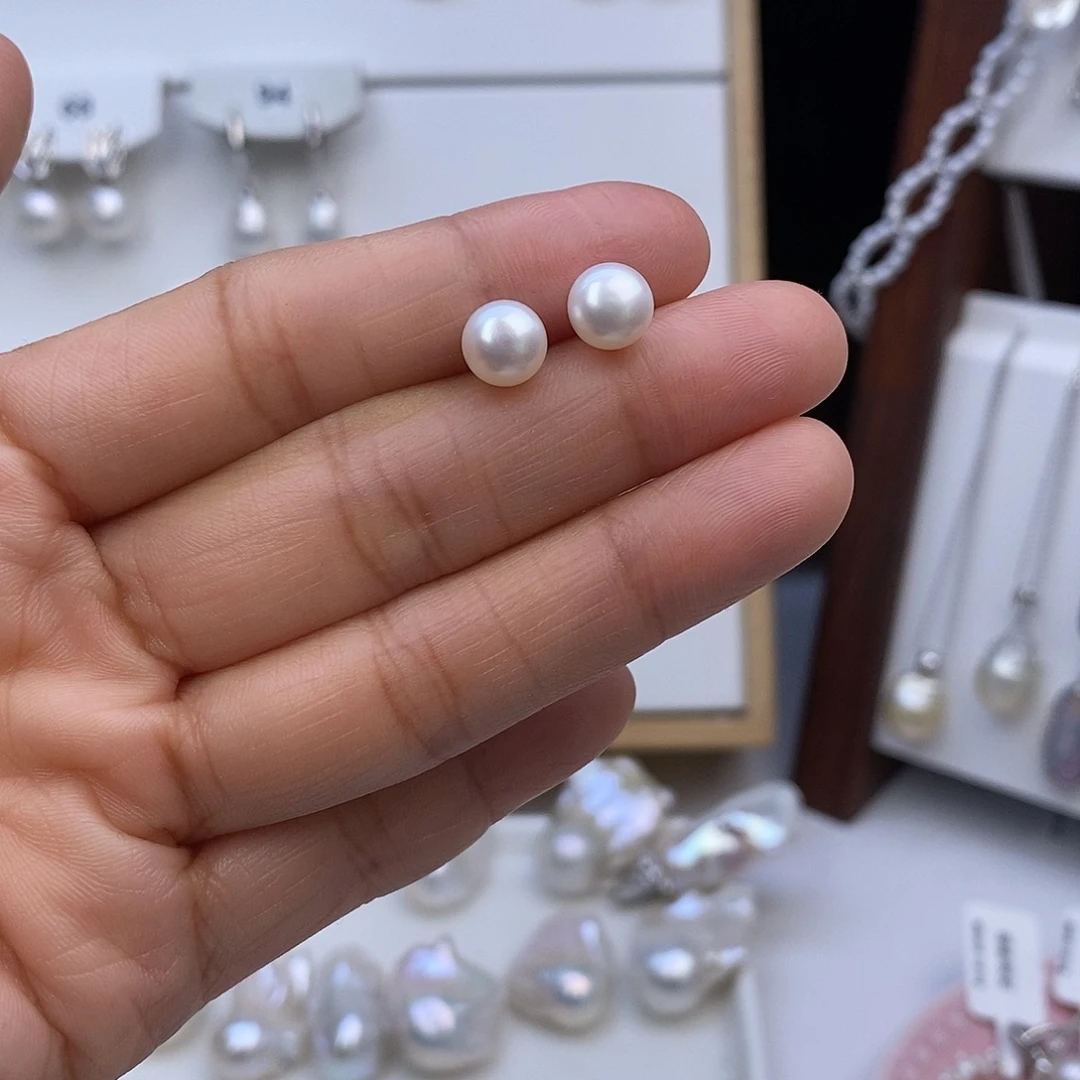 淡水珍珠耳饰银S925镶嵌