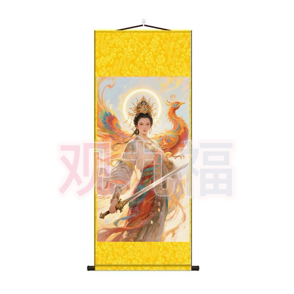 九天玄女宝剑镇靈丝绸挂画卷轴装饰画