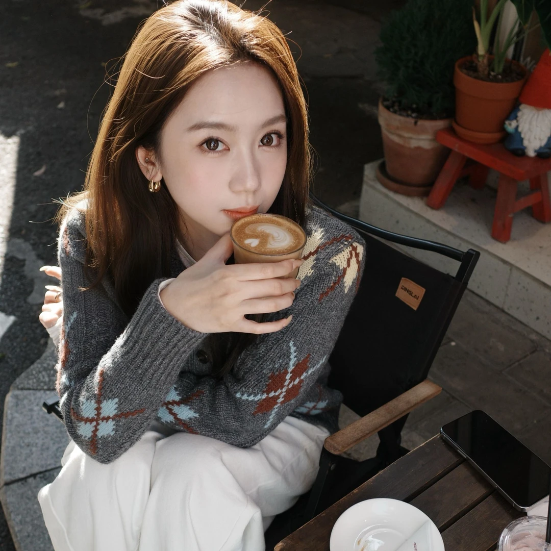 2026秋冬新款美式菱格绞花翻领毛衣开衫高腰白色阔腿裤两件套装